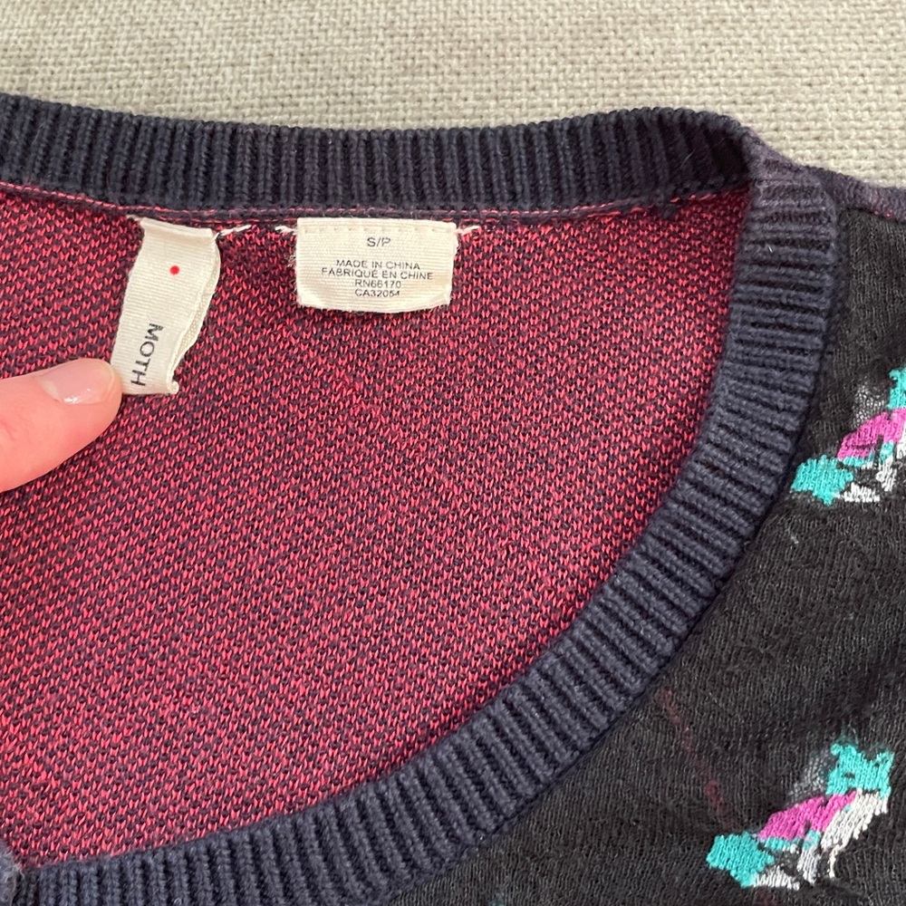 Anthropologie Moth Navy blue Cardigan with Fox Pattern - Picture 2 of 4
